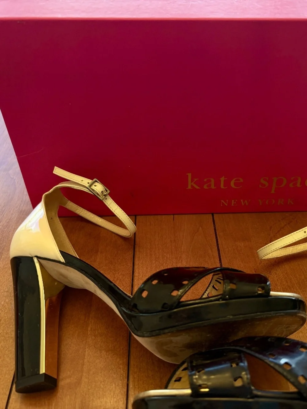 Kate Spade Fresia Porcelain and Black Patent Platform Spring/Summer Sandals